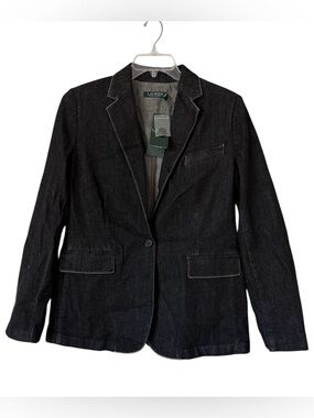 Lauren Ralph Lauren denim blazer Asphalt One button Size 12 NWT